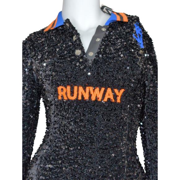 Shane Justin Runway Jersey Mini Dress XS Sequin Bodycon Collared Sporty Chic USA - Picture 6 of 10